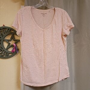 Toad&Co Red White Stiped V-neck T-shirt M